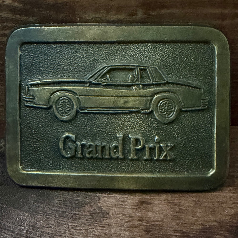 Vintage Pontiac Grand Prix Car Belt Buckle Brass Tone Rectangular Automotive